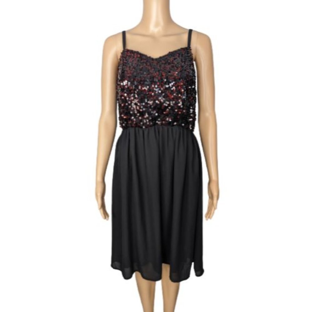 Torrid Black and Red Sequin Chiffon Skater Mini Dress 1